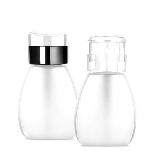 Cositina 2 Pack 250ml/8.3oz Push Down Pump Dispenser Empty Plastic Lockable Nail Polish Remover Pumping Bottle Container with Flip Cap for Nail Polish Makeup Remover Liquid Alcohol