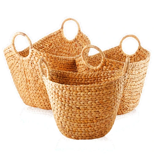 Casafield Set of 3 Multipurpose Boat Baskets with Handles - Natural, Woven Water Hyacinth Storage Organizers for Throw Blankets, Bedroom, Living Room, Laundry