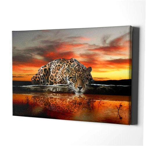 Liuyan funlife Leopard Canvas Wall Art Sunset Landscape Painting African Wildlife Prints Animal Posters Wall Pictures for Living Room Decor (12x18 in No Frame)