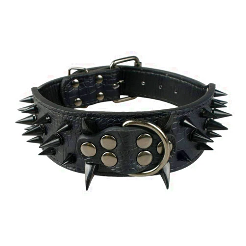 Pimaodog Sharp Spiked Studded Dog Collar 2 Inch Width Stylish Leather Dog Collars for Medium & Large Dogs Pitbull Labrador Boxer Rottweiler German Shepherd (S:15-18 inch, Black-1)