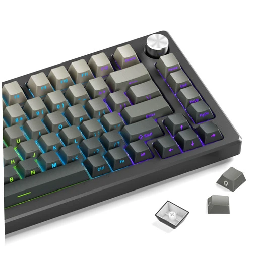 Hkfos Gradient Side Print Keycaps Grey, Double Shot PBT Keycaps 75 Percent,Cherry Profile Shine Through Key Caps, Minimalist Style Custom Keycap Set for Mechanical Keyboards