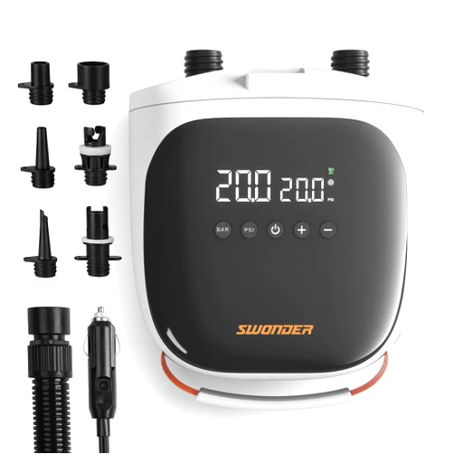 Swonder Paddle Board Pump, 30% Faster Inflation SUP Pump, Compact & 2.6lb Lightweight Electric Air Pump w/ 20PSI High-Pressure, Dual Stage, Auto-Off & Deflation Function