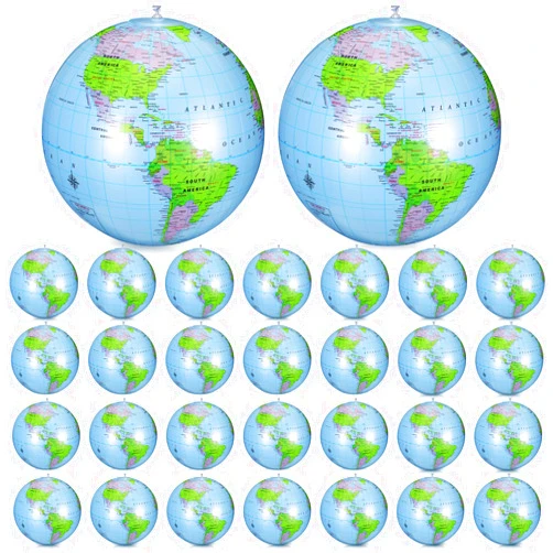 Honoson 30 Packs 16 Inch Inflatable Globe Blow Up World Globe Beach Balls Inflatable PVC Earth Beach Ball for Summer Pool Playing School Teaching Party