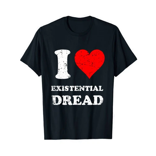 The Vintage Red Heart Clothing Distressed I Love Existential Dread T-Shirt
