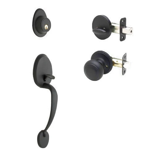 Copper Creek CZ2610XCK-BC Mid-Century Modern Entrance Handleset in Black with Colonial Knob Interior
