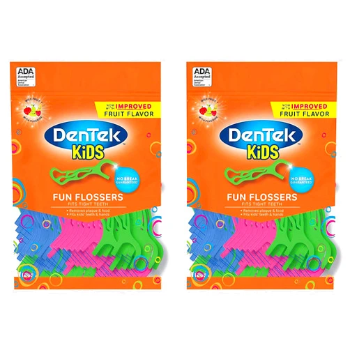 DenTek Kids Fun Flossers Wild Fruit | 75-Count Floss Picks | 2-Pack