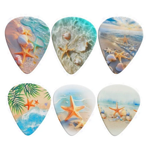 KEIAHUAN Sea Starfish Theme Guitar Picks Hawaii Style Guitar Plectrums Classical Triangle 0.96mm Guitar Accessories for Electric, Acoustic or Bass Guitars 0.96mm Pack of 6