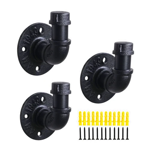 DSDS Industrial Pipe Hooks 3 Pack，Robe Towel Hook Wall Mounted,Heavy Duty DIY Wall Mounted Rustic Coat Hanger Hat Holder