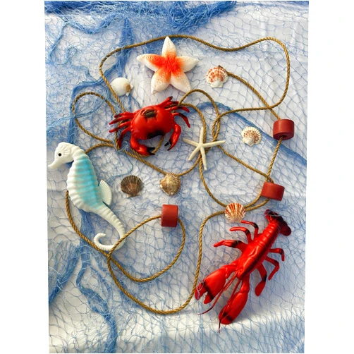 Generic 10 ft x 8 f t Blue Natural Fishing Net Décor with Lobster, Crab, Seahorse, Seashells and Starfish Beach Theme Décor for Party Home Bedroom Wall Hanging Fish Net Decorations