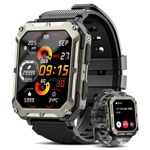 Rgthuhu Military Smart Watches for Men (Answer/Make Call), 100M Waterproof Rugged Smart Watch for Android Phones and iPhone, 1.9