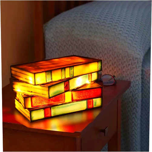 Hopanrel Resin Stained Stacked Books Lamp Resin Stained Book Table Lamp Handcrafted Resin Nightstand Desk Lamps, Vintage Table Lamps for Living Room, Bedroom, Office Decoration Lights