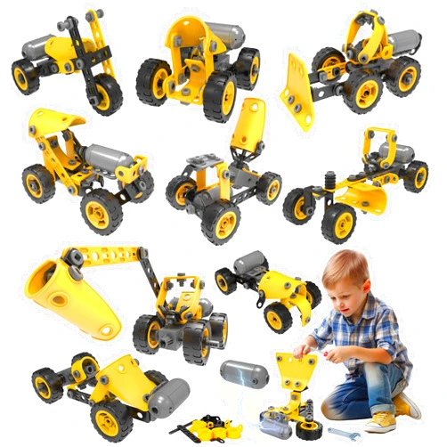 Pakoo 10 in 1 Kids STEM Building Toys, Electric Building Blocks Toys Set for 5 6 7 8+ Year Old Boy, Educational STEM Learning Construction Excavator Kit for Kids Age 4-8 5-7 6-8 8-10
