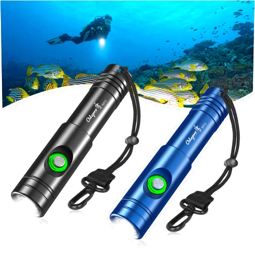 Odepro WD12 (1400 Lumens, Black) + WD12 (1400 Lumens, Blue) Professional Scuba Diving Flashlight Set Ideal for Night Diving & Cave Exploration