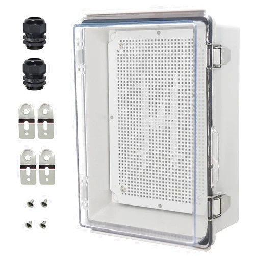 Zulkit Junction Box IP67 Waterproof Electrical Box Hinged Clear Cover Stainless Steel Latch Plastic Enclosure for Project w Mounting Plate Wall Bracket and 2 Cable Gland 11