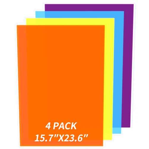 Cranviech 4 Pack Translucent Colored Cast Acrylic Sheets, Cast Plexiglass Sheet 15.7