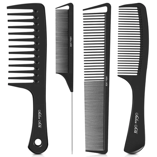 SALON SILK SALONSILK 4PCS Professional Comb Set, Wide Tooth Combs Rat Tail Fine Tooth Hair Comb, Barber Styling Curly Parting Combs Set for Men and Women, Braiding Cutting Combs