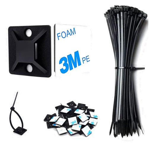 CZXNBI Strong Back-Glue Self Adhesive Cable Zip Tie Mounts Kit - 50 Set Cable Management Clips with 6