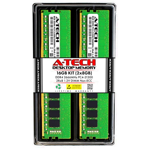 A-Tech 16GB (2x8GB) DDR4 2666MHz DIMM PC4-21300 UDIMM Non-ECC 2Rx8 1.2V CL19 288-Pin Desktop Computer RAM Memory Upgrade Kit