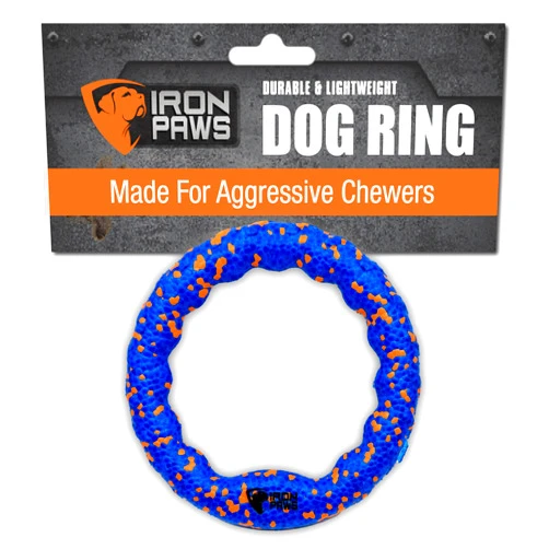 Iron Paws Indestructible Dog Ring Toy, Blue - Tough Dog Pull Toys for Aggressive Chewers, Dog Flying Disc for Fetch, Tug of War and Dog Training