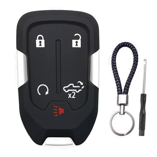 JJCHQ Key Fob Shell Case Replacement Fits for Chevy Silverado 2022 2021 2020 2019 and GMC Sierra 1500 2500HD 3500HD 5 Button Keyless Entry Remote Control Smart Car Key Fob Cover