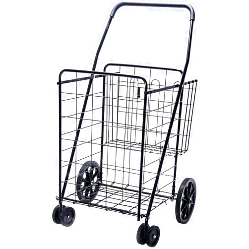 LS Jumbo Deluxe Foldable Utility Shopping Cart with Dual Swivel Wheels and Double Basket- 200 lb Capacity