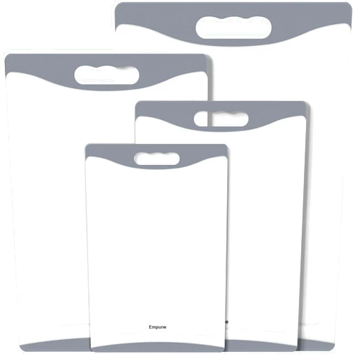 Empune Extra Large Cutting Boards, Plastic Cutting Boards for Kitchen (Set of 4) Cutting Board Set Dishwasher Chopping Board with Juice Grooves Easy-Grip Handles, Grey, Empune