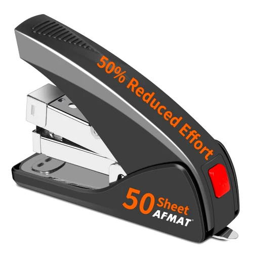 AFMAT Stapler for Desk, 50 Sheet Effortless Stapler, Desktop Stapler Staple with One Finger, Portable Handheld Ergonomic Stapler Heavy Duty, Built-in Staple Remover, Space Save Size, Good for Home & Office