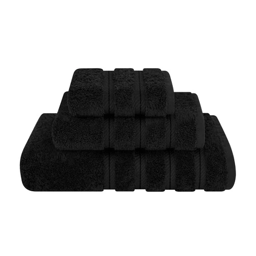 American Soft Linen Premium 3 Piece Towel Set, 1 Bath Towel 1 Hand Towel 1 Washcloth, 100% Cotton Turkish Towels for Bathroom, Black Towel Set