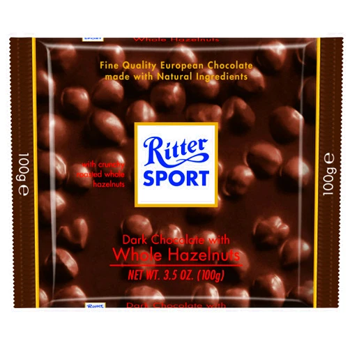 Ritter Sport, Dark Chocolate with Whole Hazelnuts (Pillow Pack), 3.5-Ounce Bars (Pack of 8)