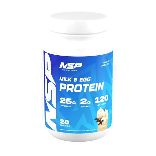 NSP Nutrition Milk & Egg Protein Powder | 26g Protein | 28 servings | perfect for sensitive stomachs | no bloating | build muscle | protein for sensitive stomachs French Vanilla