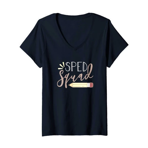 NikkiDawn's Special Education Teacher Apparel Womens SPED Squad Special Education Teacher's Day V-Neck T-Shirt