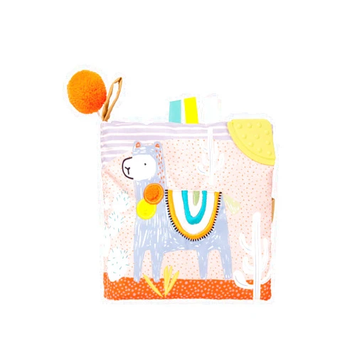 Manhattan Toy Llama Themed Soft Baby Activity Book with Squeaker, Crinkle Paper and Baby-safe Mirror Small