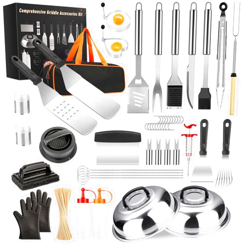 Yekale Griddle Accessories Kit, 144 Pcs Griddle Grill Tools Set for Blackstone and Camp Chef, Professional Grill BBQ Spatula Set with Basting Cover, Spatula, Scraper, Bottle, Tongs, Egg Ring (Rectangular)