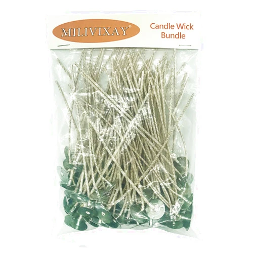 MILIVIXAY 100pcs 6inch Soy Candle Wicks for Candle Making - Coated with Natural Soy Wax, Low Smoke - Cotton Threads Woven with Paper -Thick Candle Wick with Base.