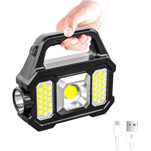 SJPRO Solar Handheld Flashlight with USB Cable,Lightweight Waterproof Portable Spotlight for Fishing Outdoor Camping Emergencies