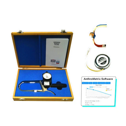 AnthroFlex Harpenden Skinfold Caliper Pro Kit with AnthroMetrix Software, Lufkin W606PM Tape Measure, Wood Case and Instruction Manual with Charts to Measure Body Fat Percentage - 0.2 mm Accuracy