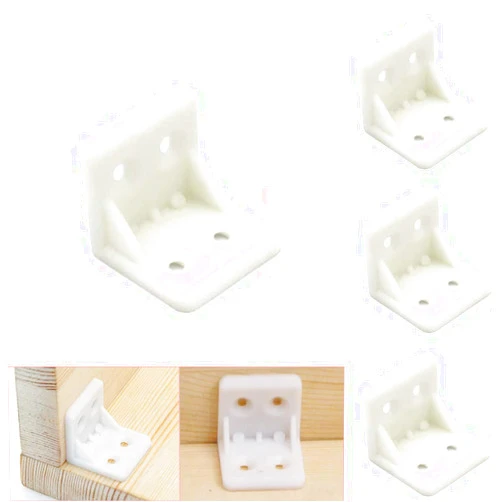 DonLeeving Luckycivia 30Pcs Plastic Furniture Corner Brace, 4-Hole Right Angle Board Holder, L Shape Bracket, Shelf Support Corner Brace (White)