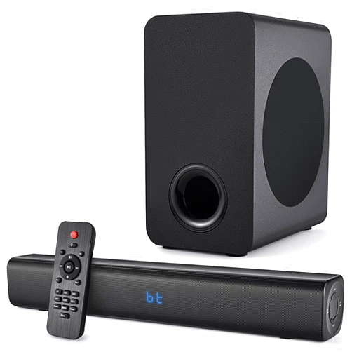 Fansbe Direct Sound Bar Speakers Bluetooth Wireless, TV Speakers Sound Bar Subwoofer, Home Theater Surround Sound Bar HDMI(ARC) Optical AUX USB 2.1ch Home Audio Sound System TV PC Wall Mount, Black