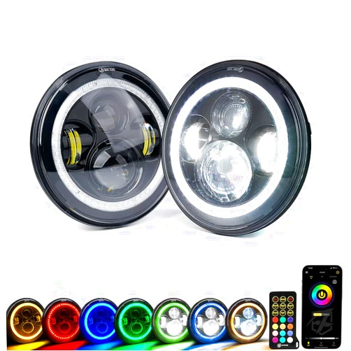 Xprite 7 Inch RGB LED Headlights with Dual Controlled, Halo Lights w/Halo Ring DRL and Turn Signal Function Compatible with 2007-2018 Jeep Wrangler JK,DOT Approved