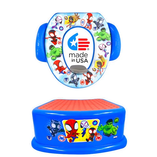 Ginsey Spidey and His Amazing Friends Team Up 2 Piece Essential Potty Training Set - Soft Potty Seat, Step Stool
