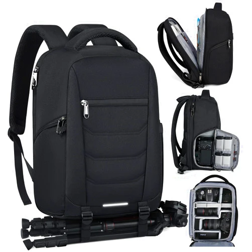 SDYSM Camera Bag Backpack Professional for DSLR SLR Mirrorless Camera Waterproof Camera Laptop Backpack 15.6 Inch with Rain Cover Anti Theft Travel Camera Case Large Capacity Photography Backpack Black