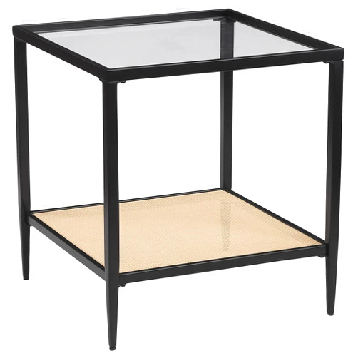 Coaster Home Furnishings Amherst Glass Top Metal with Cane Shelf End Table Black