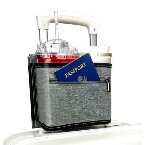 TUEGHER Travel Luggage Cup Holder, Tuegher Drink Carrier, Luggage Cup Holder Attachment, Free Hand Suitcase Drink Carrier for Drinks Beverages, Coffee, Bottles, Snack （Snowy Gray