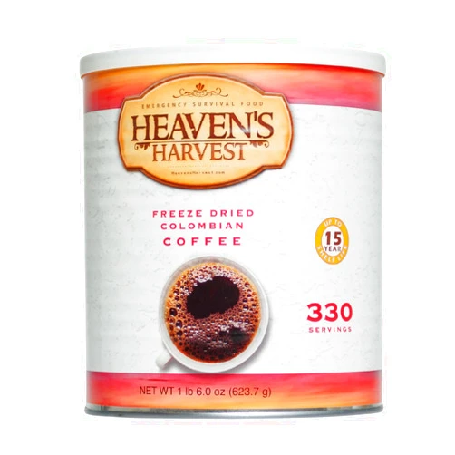 Heaven's Harvest Delicious Freeze-Dried Columbian Coffee. 15 Year Shelf Life | 330 Total Servings (Emergency Survival Food in a #10 Size Can)