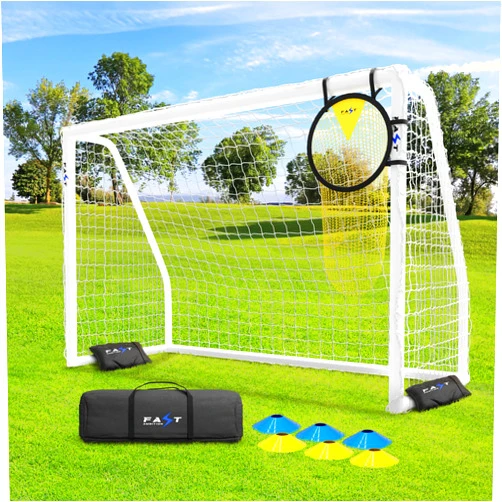 Fast Ambition Portable Full Size Soccer Goal for Kids Adults - Complete Soccer Training Equipment w Target, 8x5ft and 10x6.5ft Backyard Soccer Net - Sturdy Goal Post Soccer Accessories for Improving Performance
