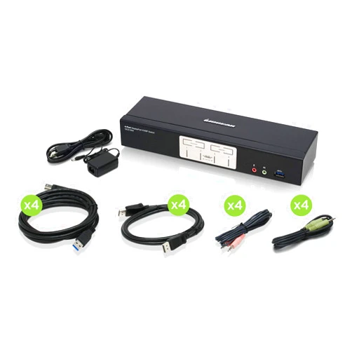 IOGEAR 4-Port DisplayPort KVMP Switch - 4K 60Hz - 2-Port USB 3.1 Hub 5Gbps - Keyboard Mouse Input - 7.1 HD Audio - Front Panel Selector - TAA Compliant - Mac/Win - GCS1934