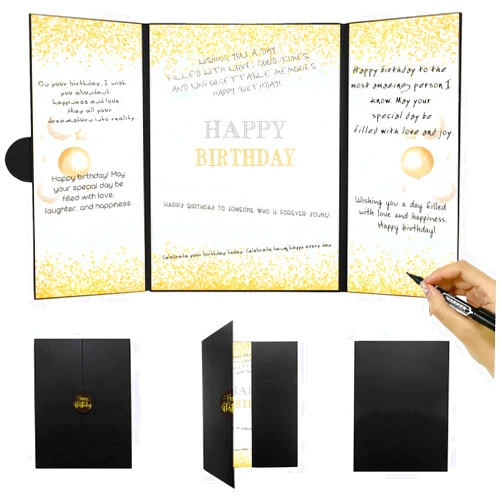 Sutjxc Birthday Guest Book for Women Men, Creative Birthday Alternative Signature Guest Book for Boys Girls, Cheers to Birthday Signing Card Board Party Supplies,Black Gold Birthday Party Decorations