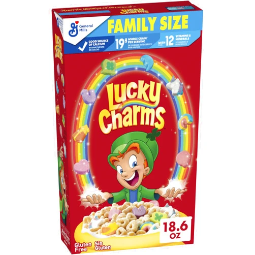 Lucky Charms Cereal with Marshmallows, Cereal Box with St. Patrick's Day Leprechaun Trap, Gluten Free, Made with Whole Grain, Family Size, 18.6 oz