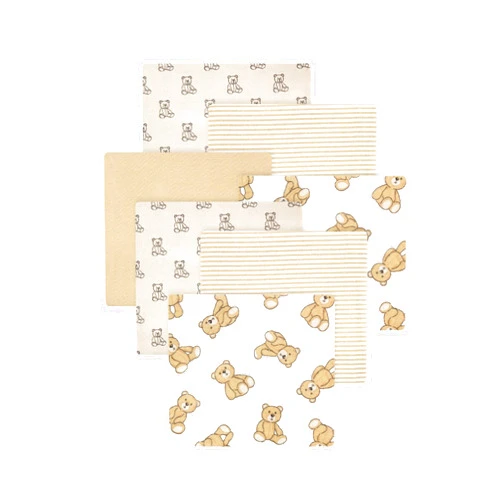 Hudson Baby Little Treasure Hudson Baby Cotton Poly Flannel Receiving Blankets Multipack, Brown Teddy Bears, 30x30 inches