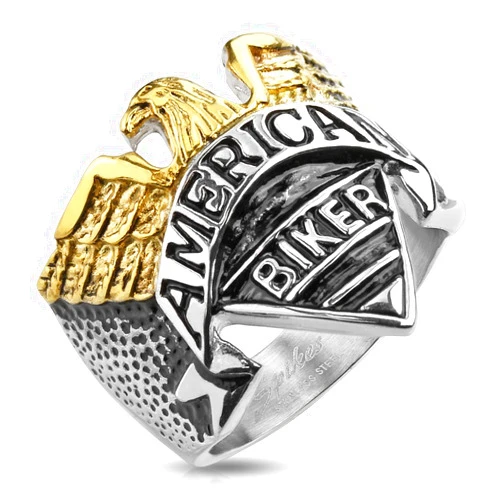 Artisan Owl Stainless Steel Eagle with American Biker Engraving Cast Ring